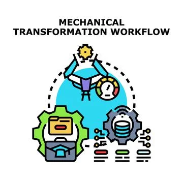 Mechanical transformation workflow automating digital business processes Stock Illustration
