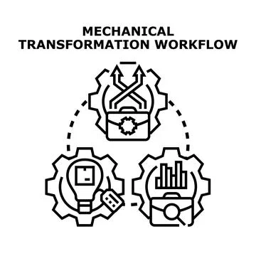 Mechanical transformation workflow improving business processes Stock Illustration