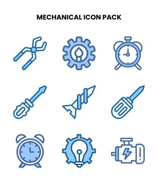 Mechanical Two Colour Collection Icons Pack Illustrazione stock