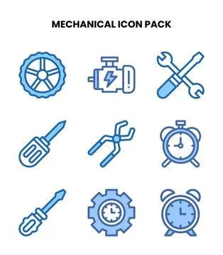 Mechanical Two Colour Design Icons Pack Stock Illustration