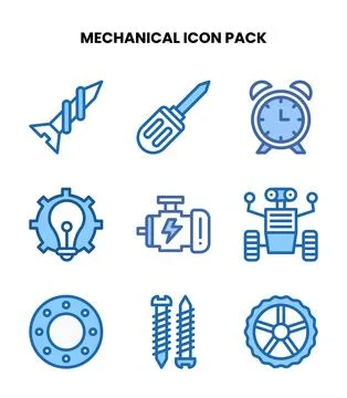 Mechanical Two Colour Graphics Icons Pack Stock Illustration