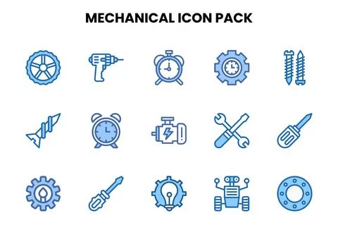 Mechanical Two Colour Scalable Icons Pack Illustrazione stock