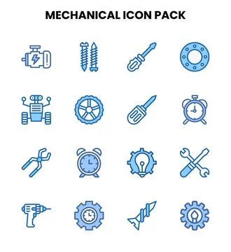 Mechanical Two Colour Vector Icons Pack Stock Illustration