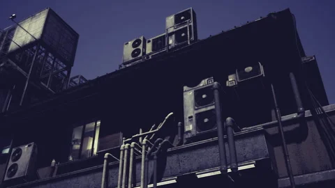 Mechanical units and piping create geometric symmetry and rhythm Stock Footage 342437263