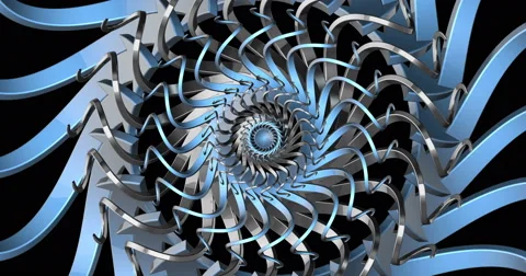 Mechanical Visual Wheel Backdrop Rotate Silver Blue Stock Footage 50135026