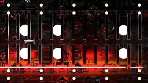 Mechanical Wall with Round Lights and Red Glowing Machinery Stock Illustration
