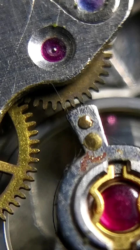 Mechanical Watch Movement Escapement Ticking Macro Vertical Stock Footage 339548151