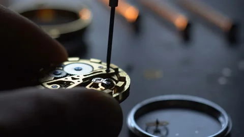 Mechanical watch repair process. Open pocket wristwatch Stock Footage 151956708
