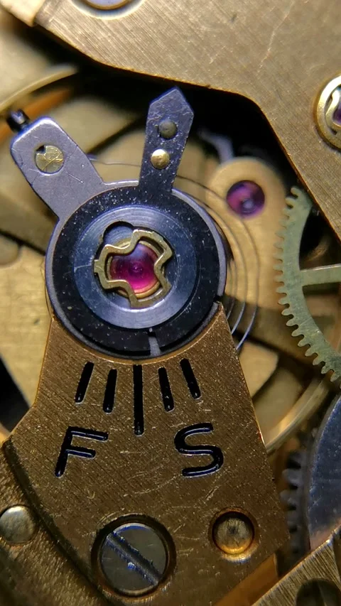Mechanical Watch - Vertical Macro of Pulsing Hairspring and Regulator Scale Stock Footage 339521871