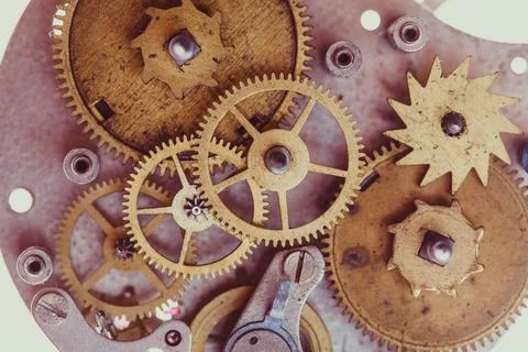 Mechanical watches close up Vintage mechanical watches mechanism isolated ... Stock Photos