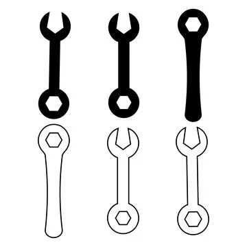 Mechanical wrenches and adjustable spanner tools icon set featuring dual st.. Stock Illustration