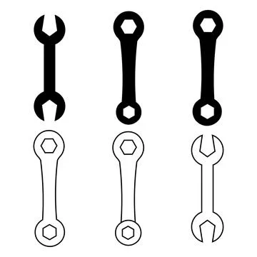 Mechanical wrenches and adjustable spanner tools icon set featuring dual st.. Stock Illustration