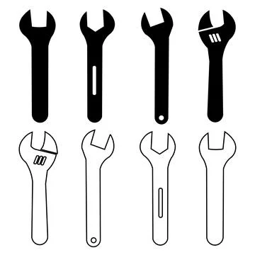 Mechanical wrenches and adjustable spanner tools icon set featuring dual st.. Stock Illustration