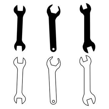 Mechanical wrenches and adjustable spanner tools icon set featuring dual st.. Stock Illustration