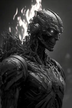 A mechanically advanced skeleton resembling a Terminator, embodying a fusio.. Stock Illustration