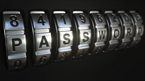 Mechanichal code lock rings stop rotation at word PASSWORD. Secret or security Stock Illustration