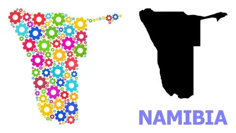 Mechanics Composition Map of Namibia of Colored Gears Stock Illustration