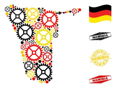 Mechanics Composition Namibia Map in German Flag Colors and Grunge Stamps Illustrazione stock