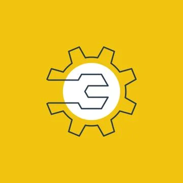Mechanics engineering logo concept, wrench and gear wheel Stock Illustration