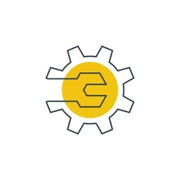 Mechanics engineering logo concept, wrench and gear wheel Stock Illustration