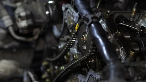 A mechanic's hands in dirty fabric work gloves perform careful repair work in Stock Footage 345108023