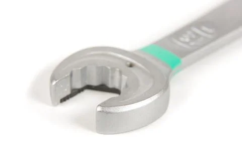 Mechanics spanner macro close up isolated on the white background Stock Photos