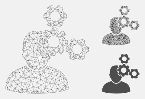 Mechanics Specialist Vector Mesh Wire Frame Model and Triangle Mosaic Icon Illustrazione stock