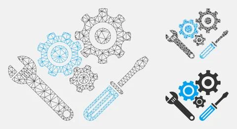 Mechanics Tools Vector Mesh Carcass Model and Triangle Mosaic Icon イラスト素材