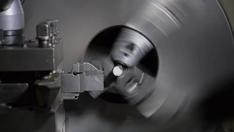 Mechanics working. Processing of metal on a lathe. Close-up. Video stock 74832341