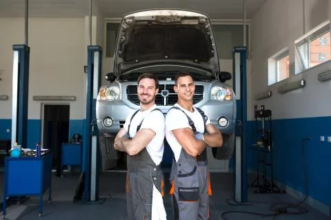Mechanics at workstation Foto stock