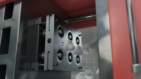 Mechanism Of Automated Machine Processing Raw Materials By Molding Plastic Caps Stock Footage 243808385