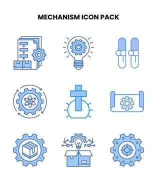 Mechanism Blue Bundle Icons Pack Stock Illustration