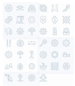 Mechanism Comprehensive Vector Bundle with 40 PIXEL Perfect Thin Line High .. Stock-Illustration