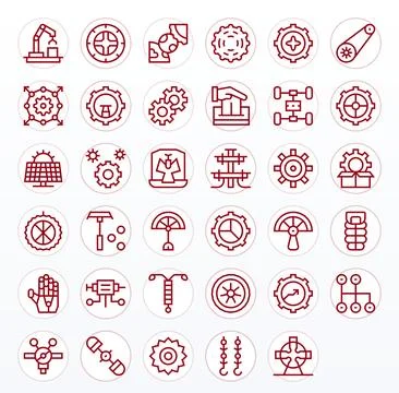 Mechanism featuring 35 High Resolution Vector Icons in Regular Line Design Stock Illustration