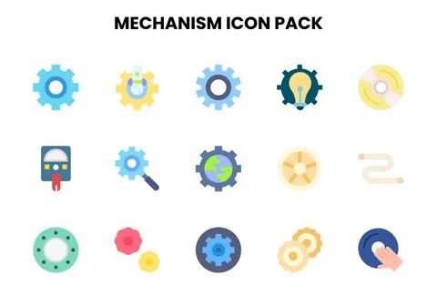 Mechanism Flat Bundle Icons Pack Stock Illustration