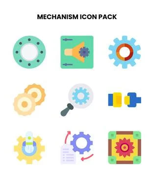 Mechanism Flat Collection Icons Pack Illustrazione stock