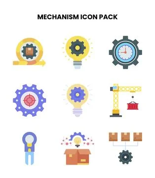 Mechanism Flat Collection Icons Pack Stock Illustration