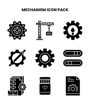 Mechanism Glyph Bundle Icons Pack Stock Illustration