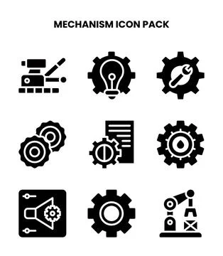 Mechanism Glyph Vector Icons Pack Stock Illustration