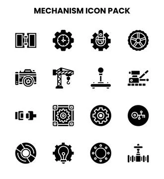 Mechanism Glyph Vector Icons Pack Stock Illustration