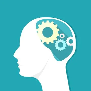 Mechanism in the human head. Thinking process of the human brain Illustrazione stock