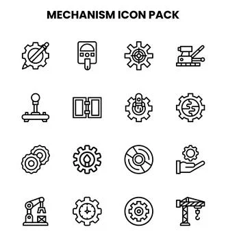 Mechanism Line Bundle Icons Pack Stock Illustration