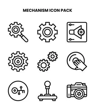 Mechanism Line Bundle Icons Pack Stock Illustration
