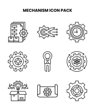 Mechanism Line Vector Icons Pack Illustrazione stock