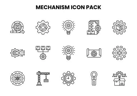 Mechanism Line Vector Icons Pack Illustrazione stock