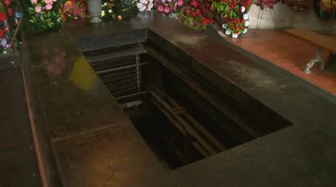 Mechanism of lowering the coffin in the crematorium Stock Footage 12279162