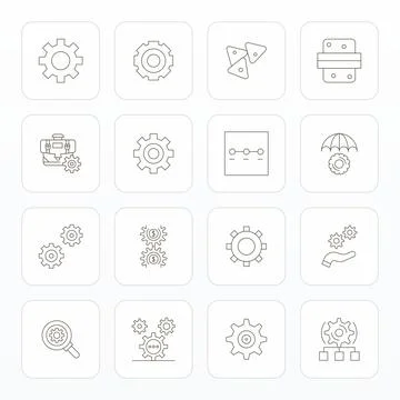 Mechanism Modern Vector Collection with 16 Thin Line High Resolution Pixel .. Stock Illustration