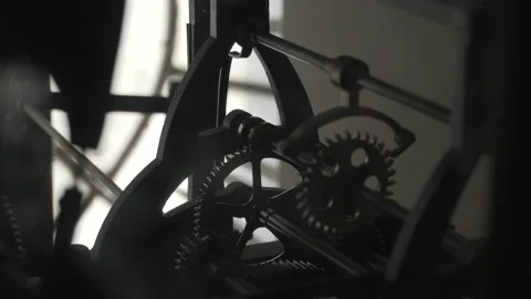 Mechanism of old clock tower, clouse up shoot Stock Footage 219880527
