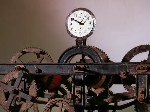 Mechanism of old clock tower Stock Photos