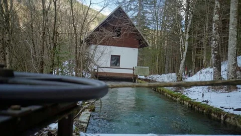 A mechanism to open wather flow to a small hydro powerplant Video stock 85062646